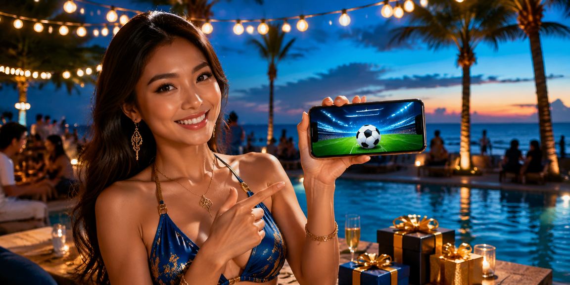 Pemandangan pesisir pantai dengan suasana taruhan sepak bola